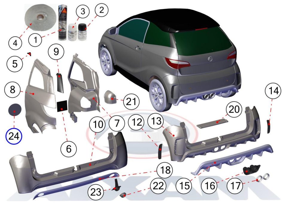 Tavola ricambi Aixam · Carrozzeria