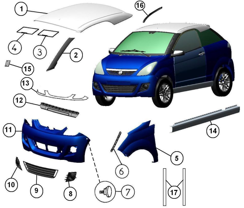 Tavola ricambi Aixam · Carrozzeria